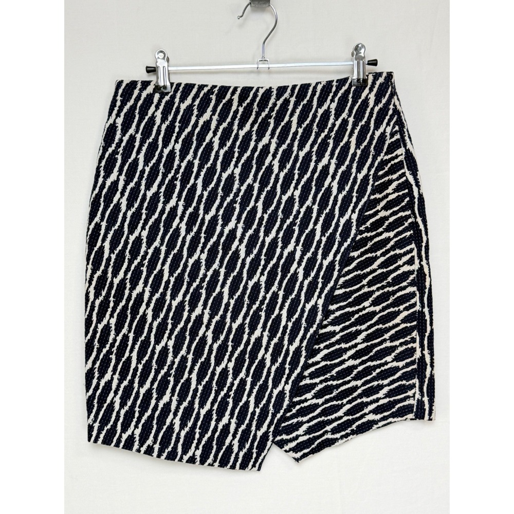 LOFT Women Cotton Skirt S Blue White Abstract Faux Wrap Mini